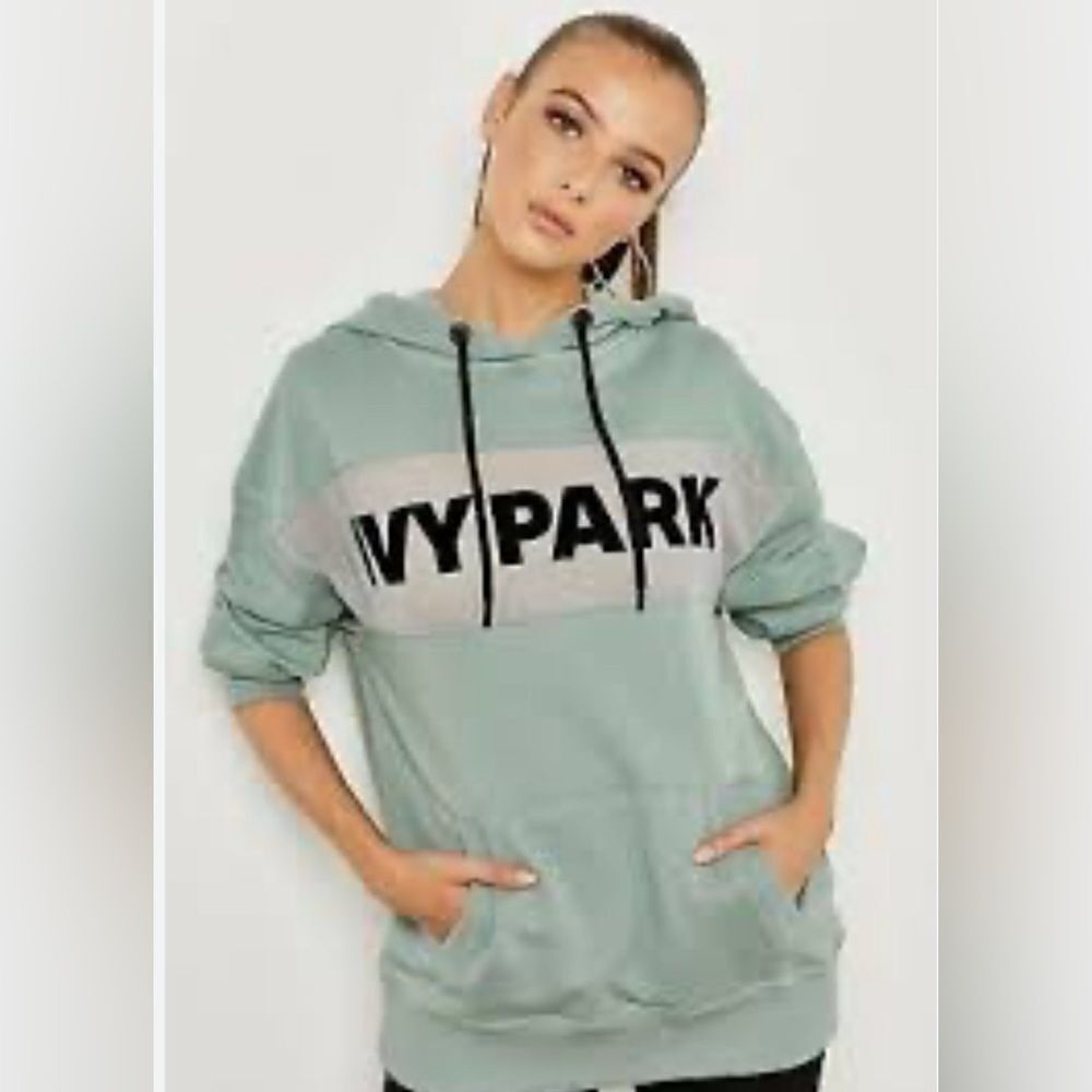 Ivy Park hoodie in green and black velvet with mesh  Large